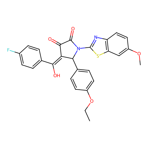(4E)-5-(4-ethoxyphenyl)-4-[(4-fluorophenyl)(hydroxy)methylidene]-1-(6-methoxy-1,3-benzothiazol-2-yl)pyrrolidine-2,3-dione structure