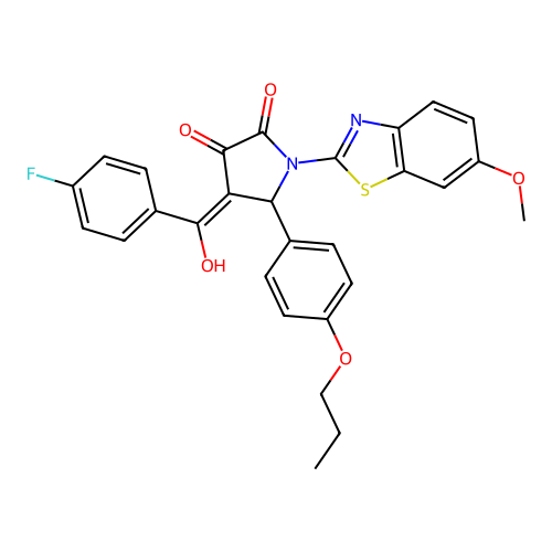 (4E)-4-[(4-fluorophenyl)(hydroxy)methylidene]-1-(6-methoxy-1,3-benzothiazol-2-yl)-5-(4-propoxyphenyl)pyrrolidine-2,3-dione structure