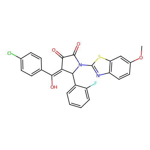 (4E)-4-[(4-chlorophenyl)(hydroxy)methylidene]-5-(2-fluorophenyl)-1-(6-methoxy-1,3-benzothiazol-2-yl)pyrrolidine-2,3-dione structure