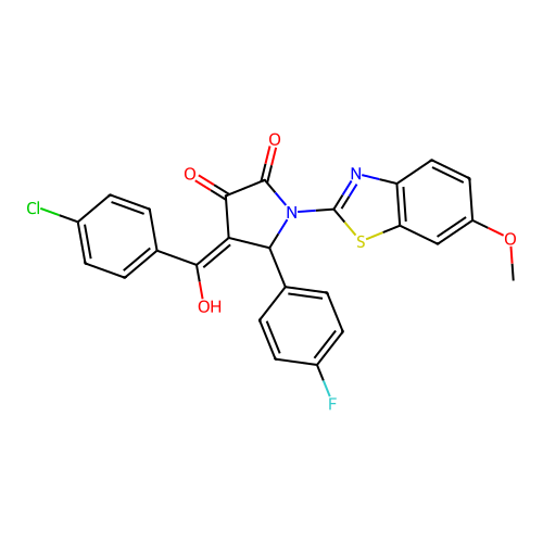 (4E)-4-[(4-chlorophenyl)(hydroxy)methylidene]-5-(4-fluorophenyl)-1-(6-methoxy-1,3-benzothiazol-2-yl)pyrrolidine-2,3-dione structure