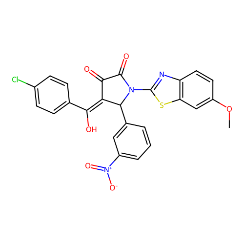 (4E)-4-[(4-chlorophenyl)(hydroxy)methylidene]-1-(6-methoxy-1,3-benzothiazol-2-yl)-5-(3-nitrophenyl)pyrrolidine-2,3-dione structure