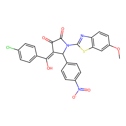 (4E)-4-[(4-chlorophenyl)(hydroxy)methylidene]-1-(6-methoxy-1,3-benzothiazol-2-yl)-5-(4-nitrophenyl)pyrrolidine-2,3-dione structure