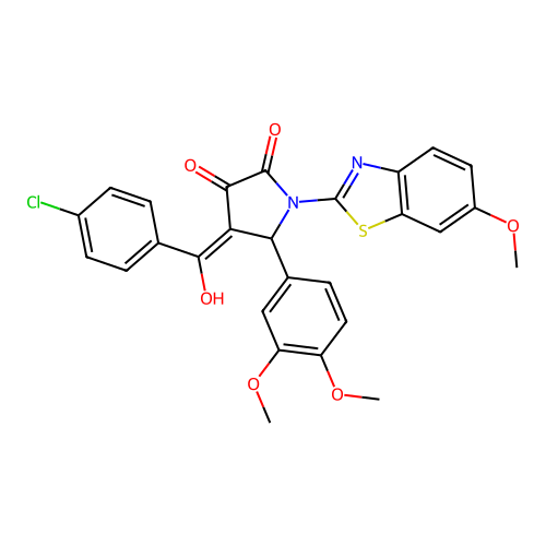 (4E)-4-[(4-chlorophenyl)(hydroxy)methylidene]-5-(3,4-dimethoxyphenyl)-1-(6-methoxy-1,3-benzothiazol-2-yl)pyrrolidine-2,3-dione structure