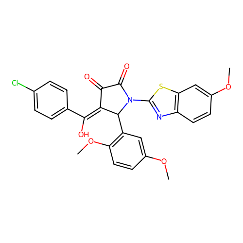 (4E)-4-[(4-chlorophenyl)(hydroxy)methylidene]-5-(2,5-dimethoxyphenyl)-1-(6-methoxy-1,3-benzothiazol-2-yl)pyrrolidine-2,3-dione structure