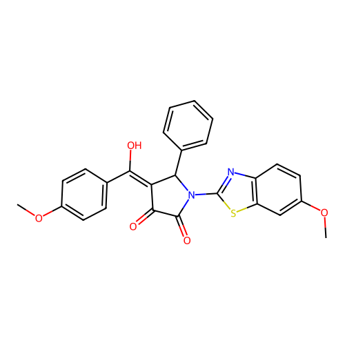 (4E)-4-[hydroxy(4-methoxyphenyl)methylidene]-1-(6-methoxy-1,3-benzothiazol-2-yl)-5-phenylpyrrolidine-2,3-dione structure