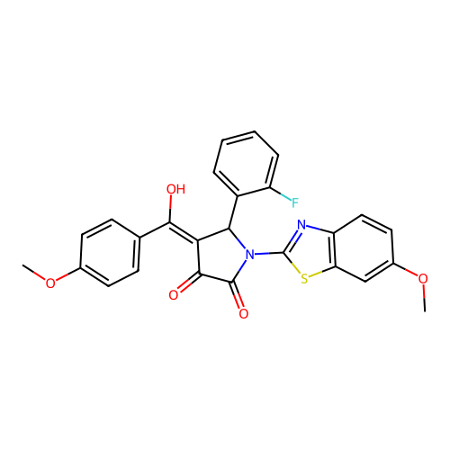 (4E)-5-(2-fluorophenyl)-4-[hydroxy(4-methoxyphenyl)methylidene]-1-(6-methoxy-1,3-benzothiazol-2-yl)pyrrolidine-2,3-dione structure