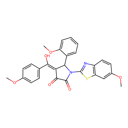 (4E)-4-[hydroxy(4-methoxyphenyl)methylidene]-1-(6-methoxy-1,3-benzothiazol-2-yl)-5-(2-methoxyphenyl)pyrrolidine-2,3-dione structure