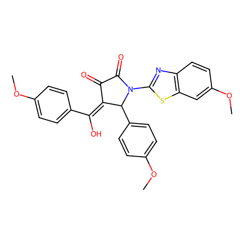 (4E)-4-[hydroxy(4-methoxyphenyl)methylidene]-1-(6-methoxy-1,3-benzothiazol-2-yl)-5-(4-methoxyphenyl)pyrrolidine-2,3-dione structure