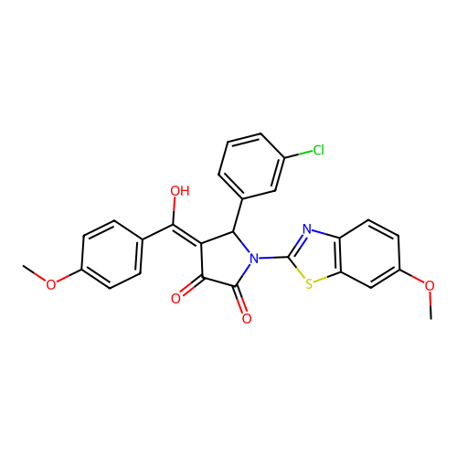 (4E)-5-(3-chlorophenyl)-4-[hydroxy(4-methoxyphenyl)methylidene]-1-(6-methoxy-1,3-benzothiazol-2-yl)pyrrolidine-2,3-dione structure
