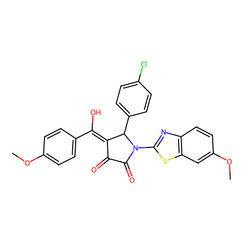 (4E)-5-(4-chlorophenyl)-4-[hydroxy(4-methoxyphenyl)methylidene]-1-(6-methoxy-1,3-benzothiazol-2-yl)pyrrolidine-2,3-dione structure