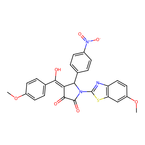 (4E)-4-[hydroxy(4-methoxyphenyl)methylidene]-1-(6-methoxy-1,3-benzothiazol-2-yl)-5-(4-nitrophenyl)pyrrolidine-2,3-dione structure