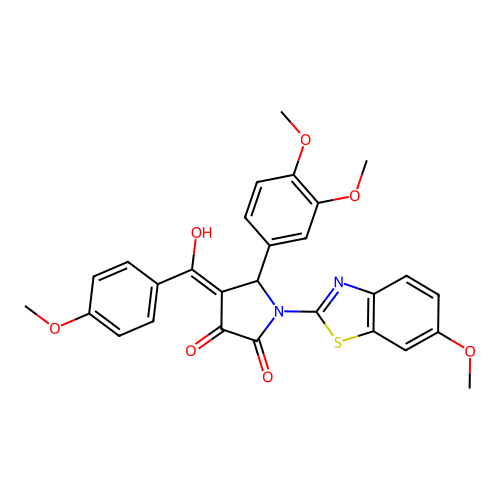 (4E)-5-(3,4-dimethoxyphenyl)-4-[hydroxy(4-methoxyphenyl)methylidene]-1-(6-methoxy-1,3-benzothiazol-2-yl)pyrrolidine-2,3-dione structure