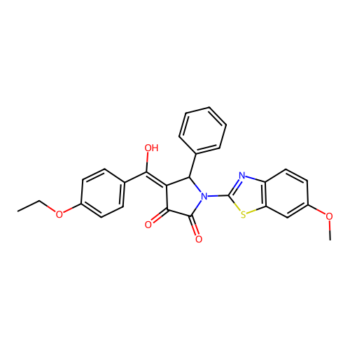 (4E)-4-[(4-ethoxyphenyl)(hydroxy)methylidene]-1-(6-methoxy-1,3-benzothiazol-2-yl)-5-phenylpyrrolidine-2,3-dione structure