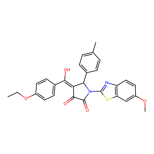 (4E)-4-[(4-ethoxyphenyl)(hydroxy)methylidene]-1-(6-methoxy-1,3-benzothiazol-2-yl)-5-(4-methylphenyl)pyrrolidine-2,3-dione structure