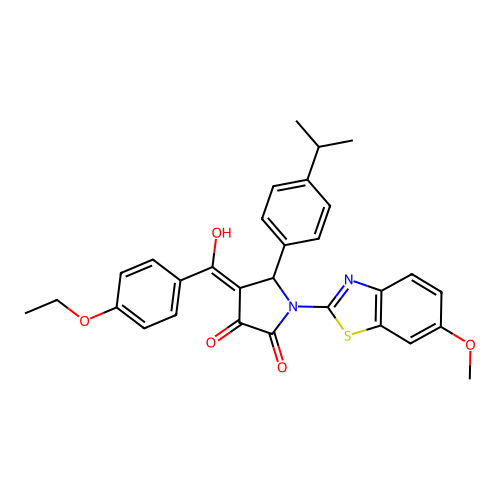 (4E)-4-[(4-ethoxyphenyl)(hydroxy)methylidene]-1-(6-methoxy-1,3-benzothiazol-2-yl)-5-[4-(propan-2-yl)phenyl]pyrrolidine-2,3-dione structure