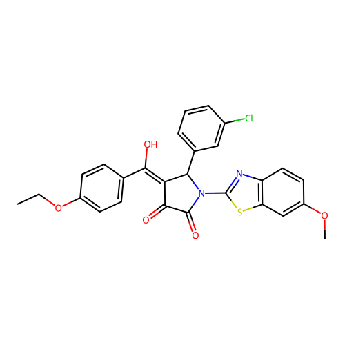 (4E)-5-(3-chlorophenyl)-4-[(4-ethoxyphenyl)(hydroxy)methylidene]-1-(6-methoxy-1,3-benzothiazol-2-yl)pyrrolidine-2,3-dione structure