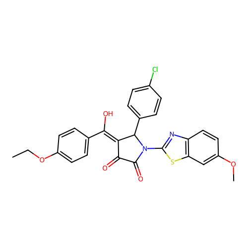 (4E)-5-(4-chlorophenyl)-4-[(4-ethoxyphenyl)(hydroxy)methylidene]-1-(6-methoxy-1,3-benzothiazol-2-yl)pyrrolidine-2,3-dione structure