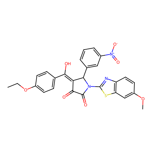 (4E)-4-[(4-ethoxyphenyl)(hydroxy)methylidene]-1-(6-methoxy-1,3-benzothiazol-2-yl)-5-(3-nitrophenyl)pyrrolidine-2,3-dione structure