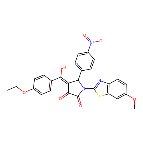 (4E)-4-[(4-ethoxyphenyl)(hydroxy)methylidene]-1-(6-methoxy-1,3-benzothiazol-2-yl)-5-(4-nitrophenyl)pyrrolidine-2,3-dione structure