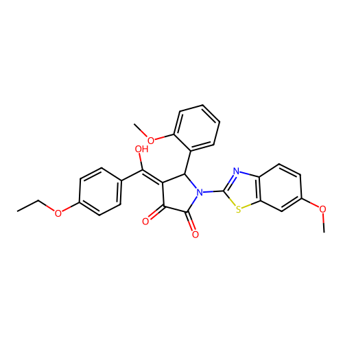 (4E)-4-[(4-ethoxyphenyl)(hydroxy)methylidene]-1-(6-methoxy-1,3-benzothiazol-2-yl)-5-(2-methoxyphenyl)pyrrolidine-2,3-dione structure