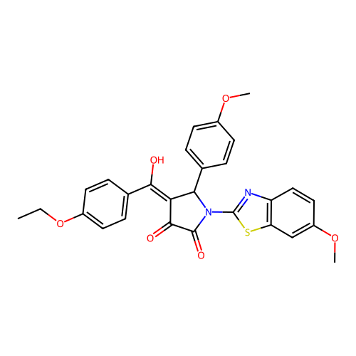 (4E)-4-[(4-ethoxyphenyl)(hydroxy)methylidene]-1-(6-methoxy-1,3-benzothiazol-2-yl)-5-(4-methoxyphenyl)pyrrolidine-2,3-dione structure