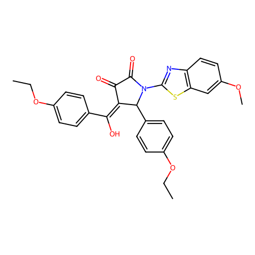 (4E)-5-(4-ethoxyphenyl)-4-[(4-ethoxyphenyl)(hydroxy)methylidene]-1-(6-methoxy-1,3-benzothiazol-2-yl)pyrrolidine-2,3-dione structure