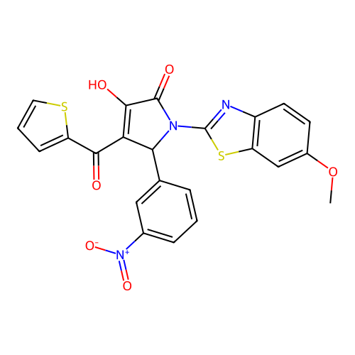 (4E)-4-[hydroxy(thiophen-2-yl)methylidene]-1-(6-methoxy-1,3-benzothiazol-2-yl)-5-(3-nitrophenyl)pyrrolidine-2,3-dione structure