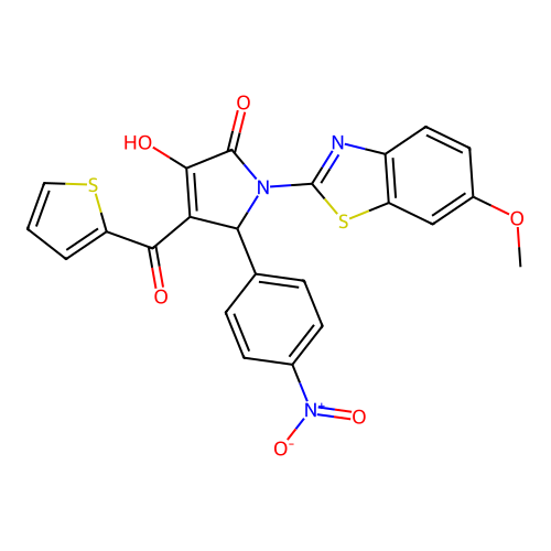 (4E)-4-[hydroxy(thiophen-2-yl)methylidene]-1-(6-methoxy-1,3-benzothiazol-2-yl)-5-(4-nitrophenyl)pyrrolidine-2,3-dione structure
