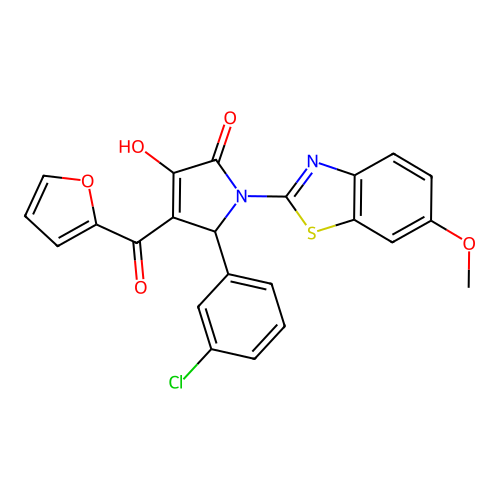 (4E)-5-(3-chlorophenyl)-4-[furan-2-yl(hydroxy)methylidene]-1-(6-methoxy-1,3-benzothiazol-2-yl)pyrrolidine-2,3-dione structure