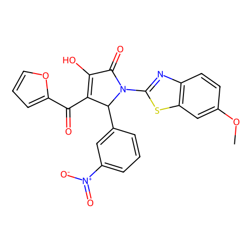 (4E)-4-[furan-2-yl(hydroxy)methylidene]-1-(6-methoxy-1,3-benzothiazol-2-yl)-5-(3-nitrophenyl)pyrrolidine-2,3-dione structure