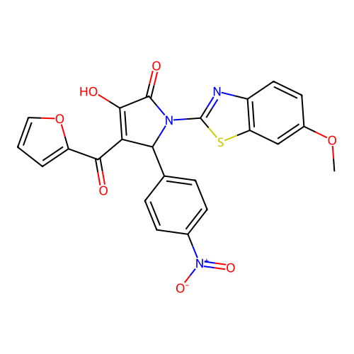 (4E)-4-[furan-2-yl(hydroxy)methylidene]-1-(6-methoxy-1,3-benzothiazol-2-yl)-5-(4-nitrophenyl)pyrrolidine-2,3-dione structure