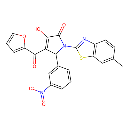 (4E)-4-[furan-2-yl(hydroxy)methylidene]-1-(6-methyl-1,3-benzothiazol-2-yl)-5-(3-nitrophenyl)pyrrolidine-2,3-dione structure