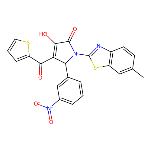 (4E)-4-[hydroxy(thiophen-2-yl)methylidene]-1-(6-methyl-1,3-benzothiazol-2-yl)-5-(3-nitrophenyl)pyrrolidine-2,3-dione structure