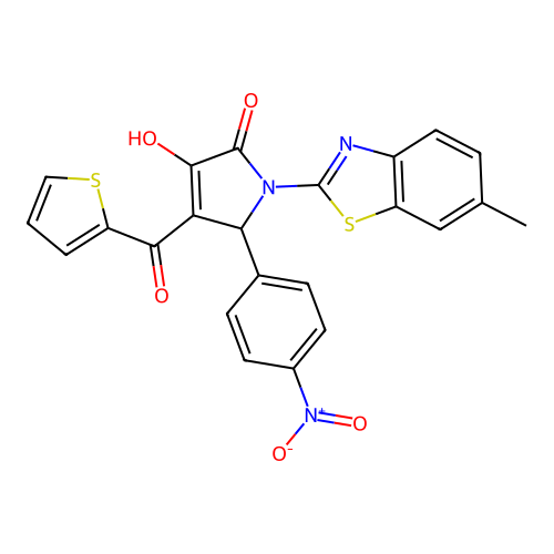(4E)-4-[hydroxy(thiophen-2-yl)methylidene]-1-(6-methyl-1,3-benzothiazol-2-yl)-5-(4-nitrophenyl)pyrrolidine-2,3-dione structure