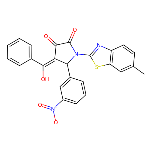 (4E)-4-[hydroxy(phenyl)methylidene]-1-(6-methyl-1,3-benzothiazol-2-yl)-5-(3-nitrophenyl)pyrrolidine-2,3-dione structure