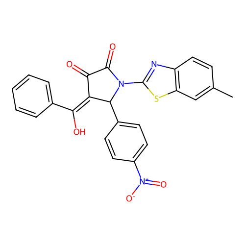 (4E)-4-[hydroxy(phenyl)methylidene]-1-(6-methyl-1,3-benzothiazol-2-yl)-5-(4-nitrophenyl)pyrrolidine-2,3-dione structure