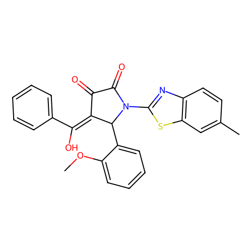 (4E)-4-[hydroxy(phenyl)methylidene]-5-(2-methoxyphenyl)-1-(6-methyl-1,3-benzothiazol-2-yl)pyrrolidine-2,3-dione structure