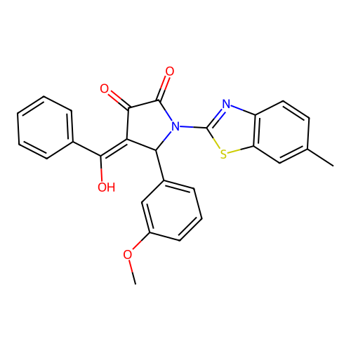 (4E)-4-[hydroxy(phenyl)methylidene]-5-(3-methoxyphenyl)-1-(6-methyl-1,3-benzothiazol-2-yl)pyrrolidine-2,3-dione structure