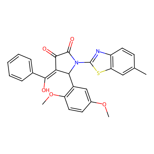 (4E)-5-(2,5-dimethoxyphenyl)-4-[hydroxy(phenyl)methylidene]-1-(6-methyl-1,3-benzothiazol-2-yl)pyrrolidine-2,3-dione structure