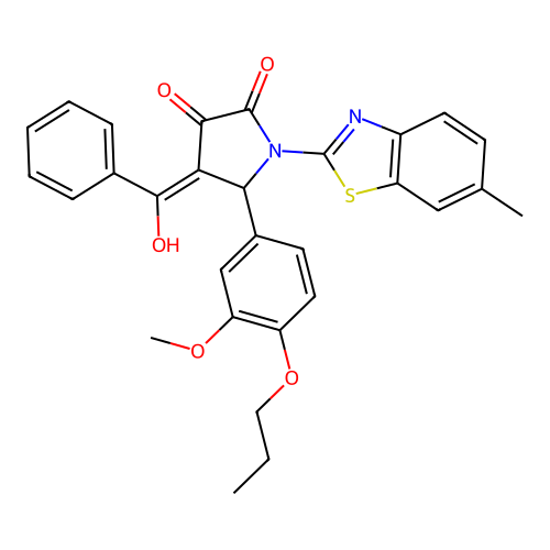 (4E)-4-[hydroxy(phenyl)methylidene]-5-(3-methoxy-4-propoxyphenyl)-1-(6-methyl-1,3-benzothiazol-2-yl)pyrrolidine-2,3-dione structure