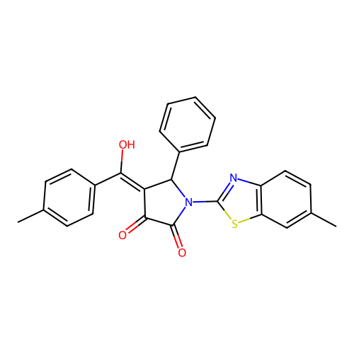 (4E)-4-[hydroxy(4-methylphenyl)methylidene]-1-(6-methyl-1,3-benzothiazol-2-yl)-5-phenylpyrrolidine-2,3-dione structure