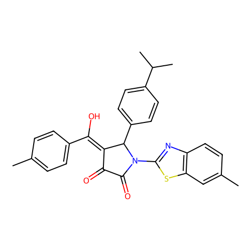 (4E)-4-[hydroxy(4-methylphenyl)methylidene]-1-(6-methyl-1,3-benzothiazol-2-yl)-5-[4-(propan-2-yl)phenyl]pyrrolidine-2,3-dione structure