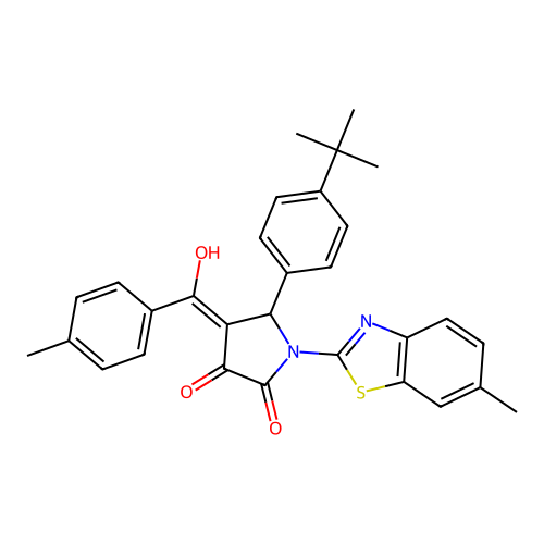 (4E)-5-(4-tert-butylphenyl)-4-[hydroxy(4-methylphenyl)methylidene]-1-(6-methyl-1,3-benzothiazol-2-yl)pyrrolidine-2,3-dione structure