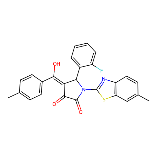 (4E)-5-(2-fluorophenyl)-4-[hydroxy(4-methylphenyl)methylidene]-1-(6-methyl-1,3-benzothiazol-2-yl)pyrrolidine-2,3-dione structure
