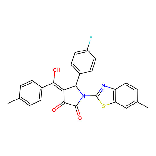 (4E)-5-(4-fluorophenyl)-4-[hydroxy(4-methylphenyl)methylidene]-1-(6-methyl-1,3-benzothiazol-2-yl)pyrrolidine-2,3-dione structure