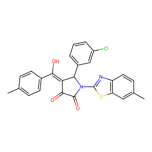 (4E)-5-(3-chlorophenyl)-4-[hydroxy(4-methylphenyl)methylidene]-1-(6-methyl-1,3-benzothiazol-2-yl)pyrrolidine-2,3-dione structure
