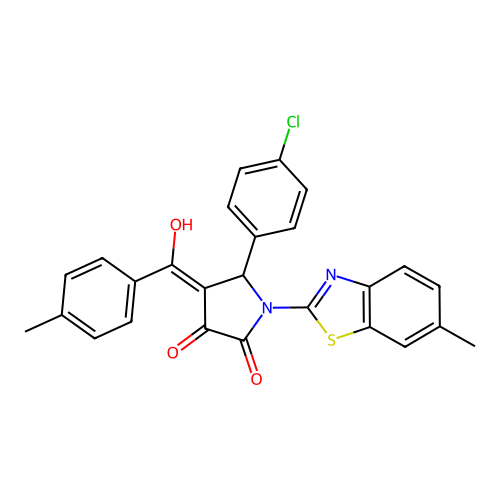 (4E)-5-(4-chlorophenyl)-4-[hydroxy(4-methylphenyl)methylidene]-1-(6-methyl-1,3-benzothiazol-2-yl)pyrrolidine-2,3-dione structure