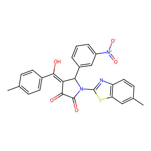 (4E)-4-[hydroxy(4-methylphenyl)methylidene]-1-(6-methyl-1,3-benzothiazol-2-yl)-5-(3-nitrophenyl)pyrrolidine-2,3-dione structure