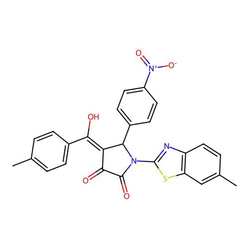 (4E)-4-[hydroxy(4-methylphenyl)methylidene]-1-(6-methyl-1,3-benzothiazol-2-yl)-5-(4-nitrophenyl)pyrrolidine-2,3-dione structure