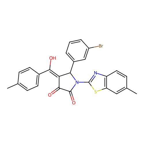 (4E)-5-(3-bromophenyl)-4-[hydroxy(4-methylphenyl)methylidene]-1-(6-methyl-1,3-benzothiazol-2-yl)pyrrolidine-2,3-dione structure